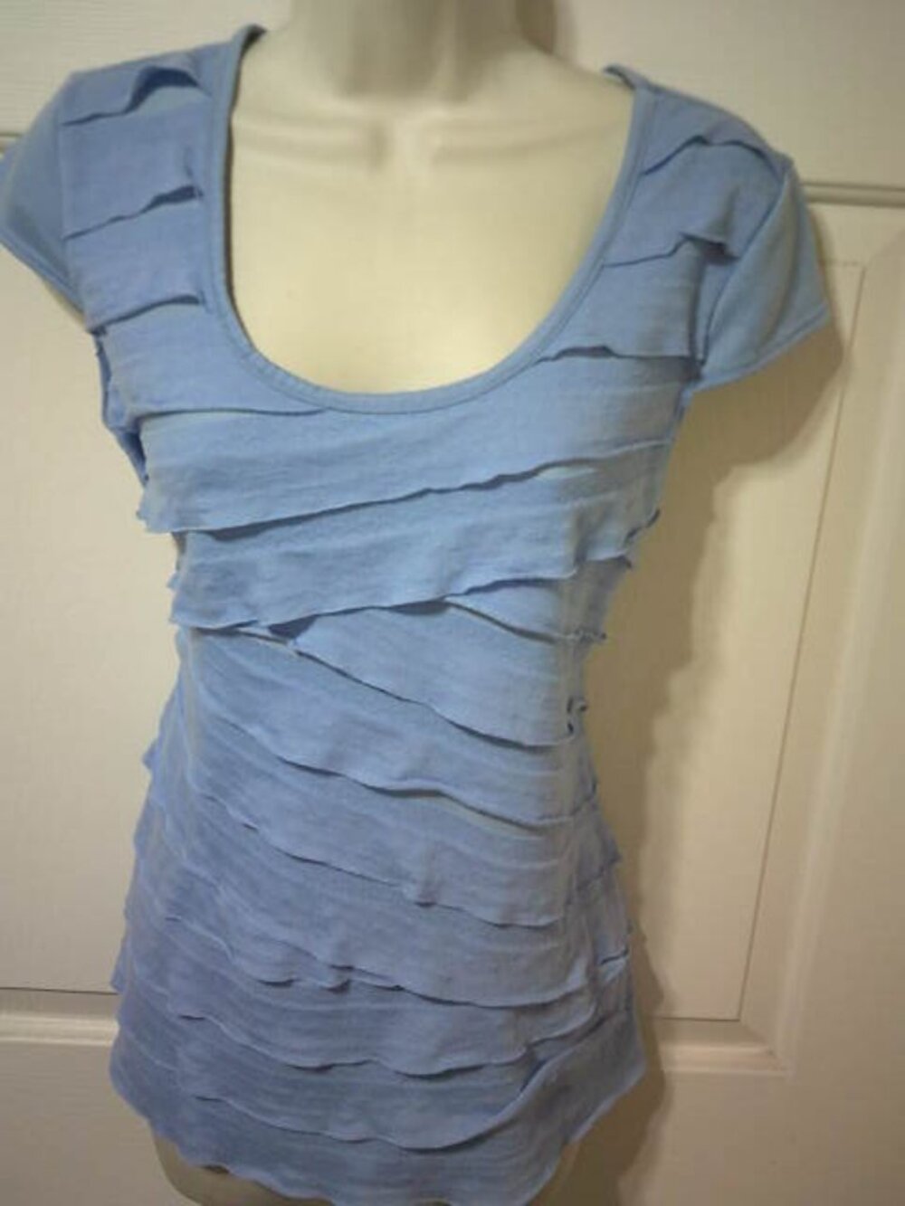 CUTE BABY BLUE IZ BYER RUFFLE LAYERED LOOK T-SHIRT TOP SIZE XL JRS. NICE 👩